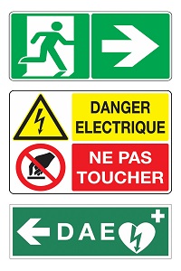 illustration de plusieurs panneaux d'affichage obligatoire dans les établissement prévenant de certains risques